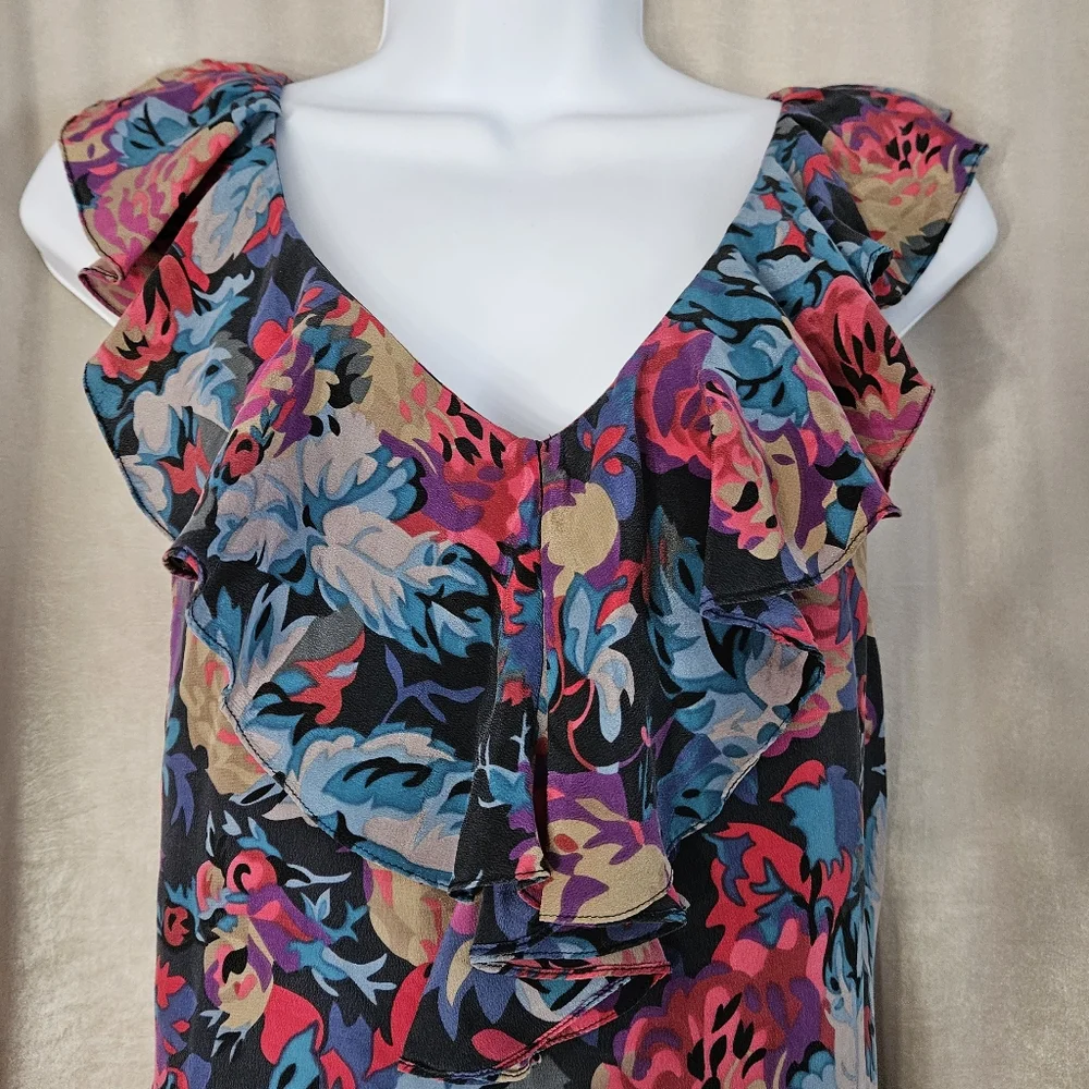 NWOT Anthropologie Moulinette Soeurs pink purple red blue floral silk top 2 - Picture 6 of 7